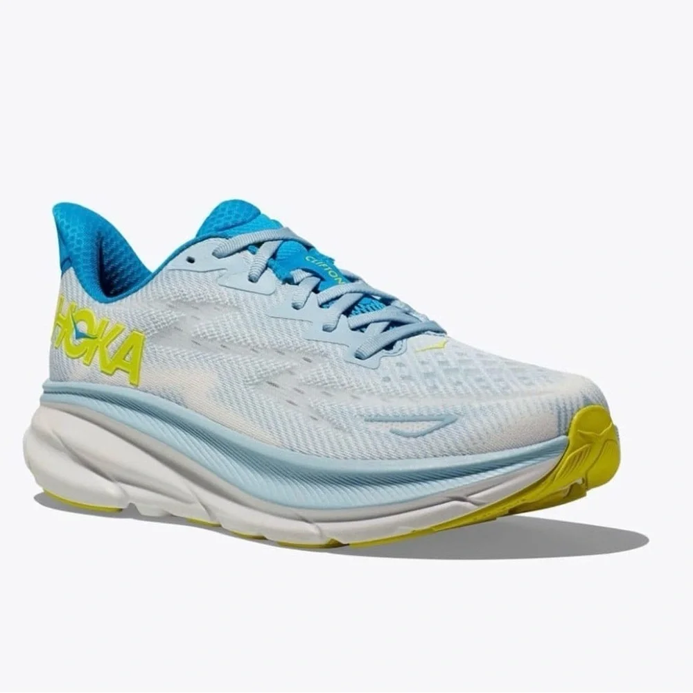 Hoka Women's Light Blue and Lime Sneakers